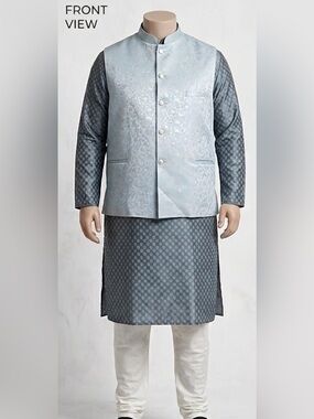 Light Blue Nehru Jacket with Grey Kurta Set